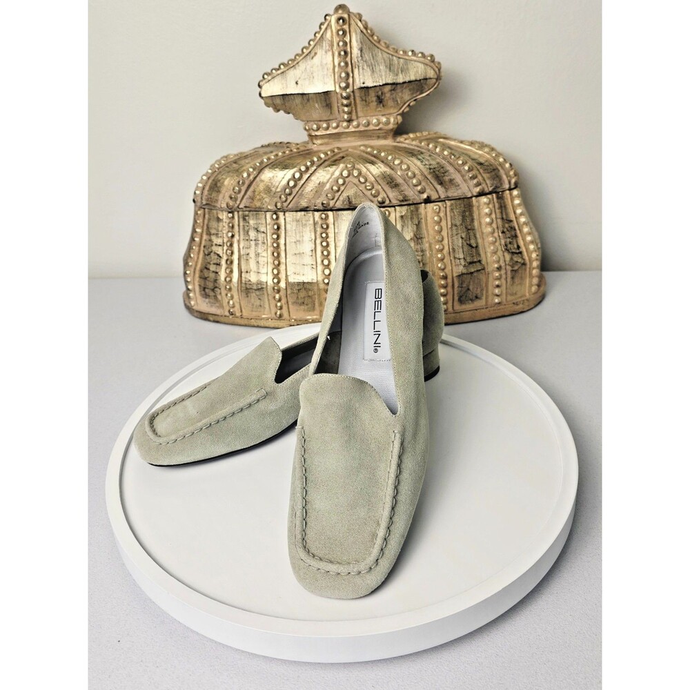 BELLINI Light Sage Green Suede Womens Loafers Sz 8.5 Slip On Block Heel NWOB